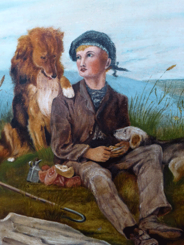 Scottish naive painting dogs boy